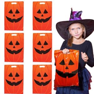 50‑Pack 11″ × 17″ Jack O  Lantern Trick or Treat Goody Bags – Durable Plastic Halloween Party Favor Bags